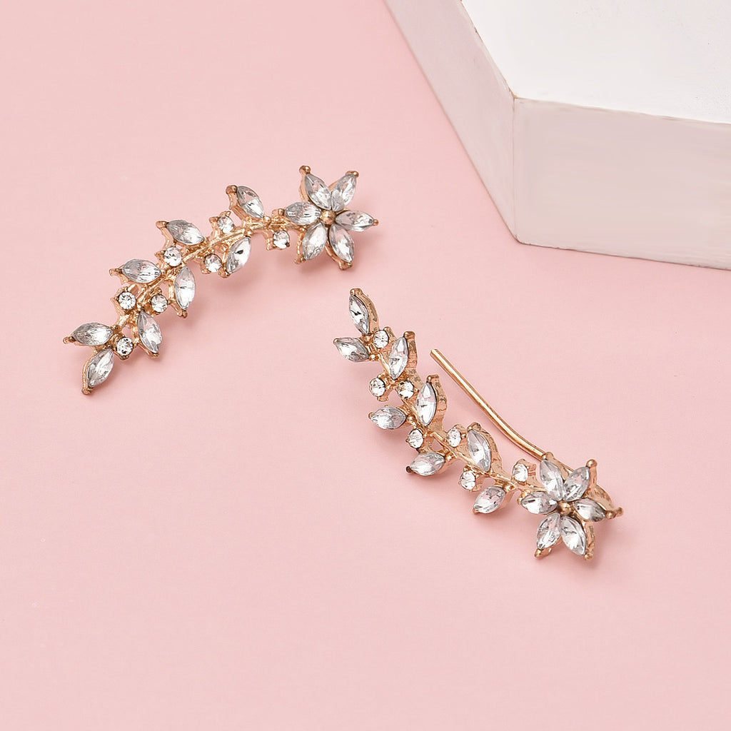 Bohemian Crystal Leaf Earrings – Rose Flower Dangle & Stud Jewelry