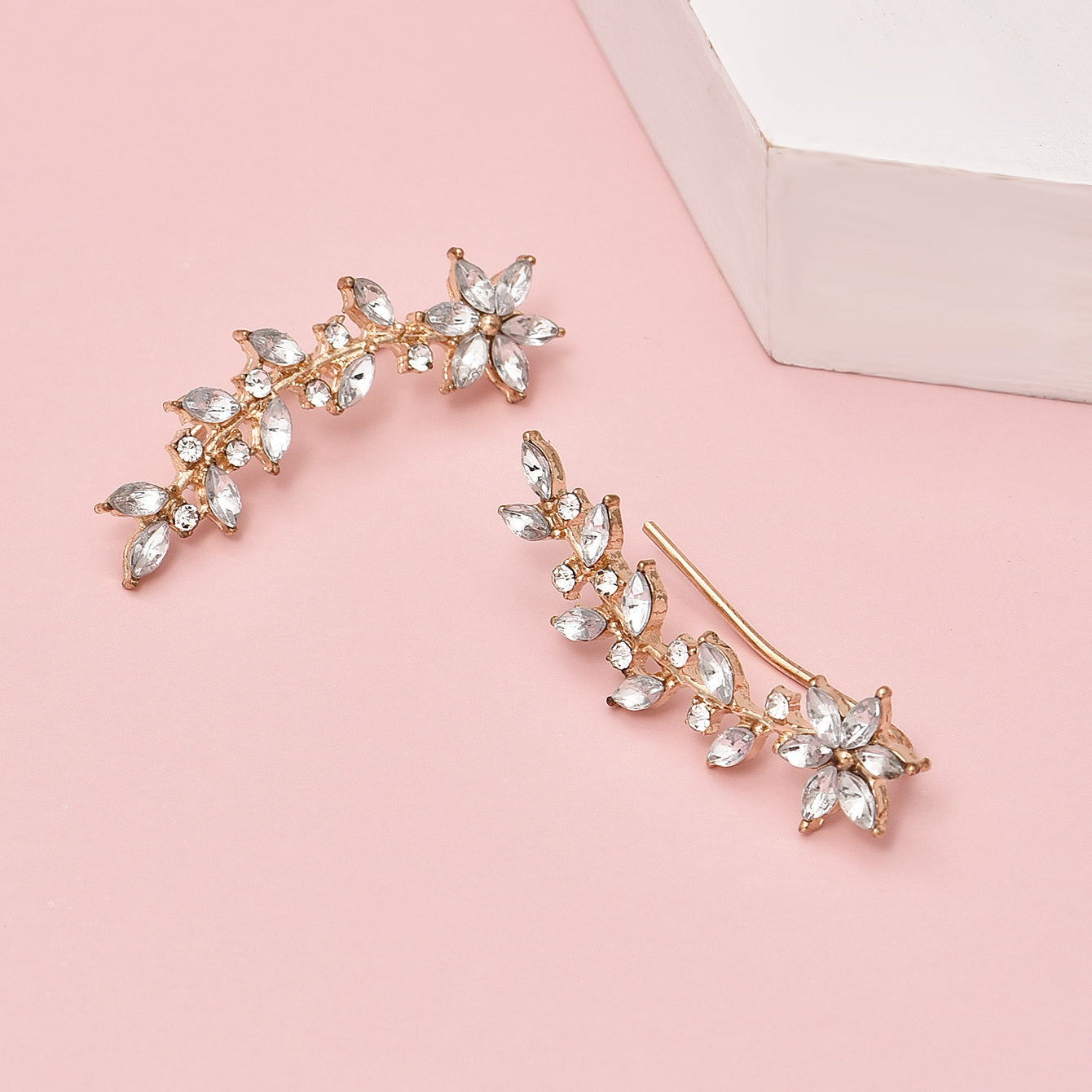 Bohemian Crystal Leaf Earrings – Rose Flower Dangle & Stud Jewelry