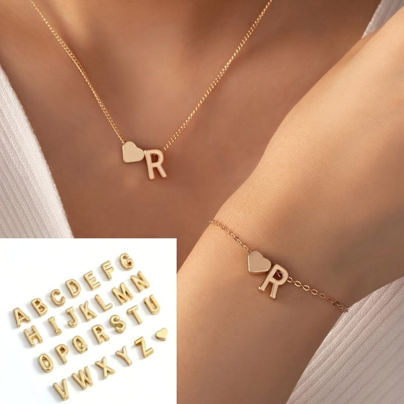 Minimalist Alphabet Jewelry Set – Necklace & Bracelet with Personalized Initial