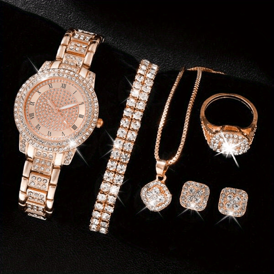 Ladies’ Quartz Watch & 6-Piece Jewelry Set – Elegant Timepiece & Accessories