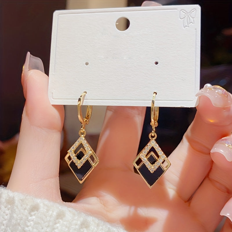 Double Rhombus Zirconia Dangle Earrings – Elegant & Shiny Jewelry