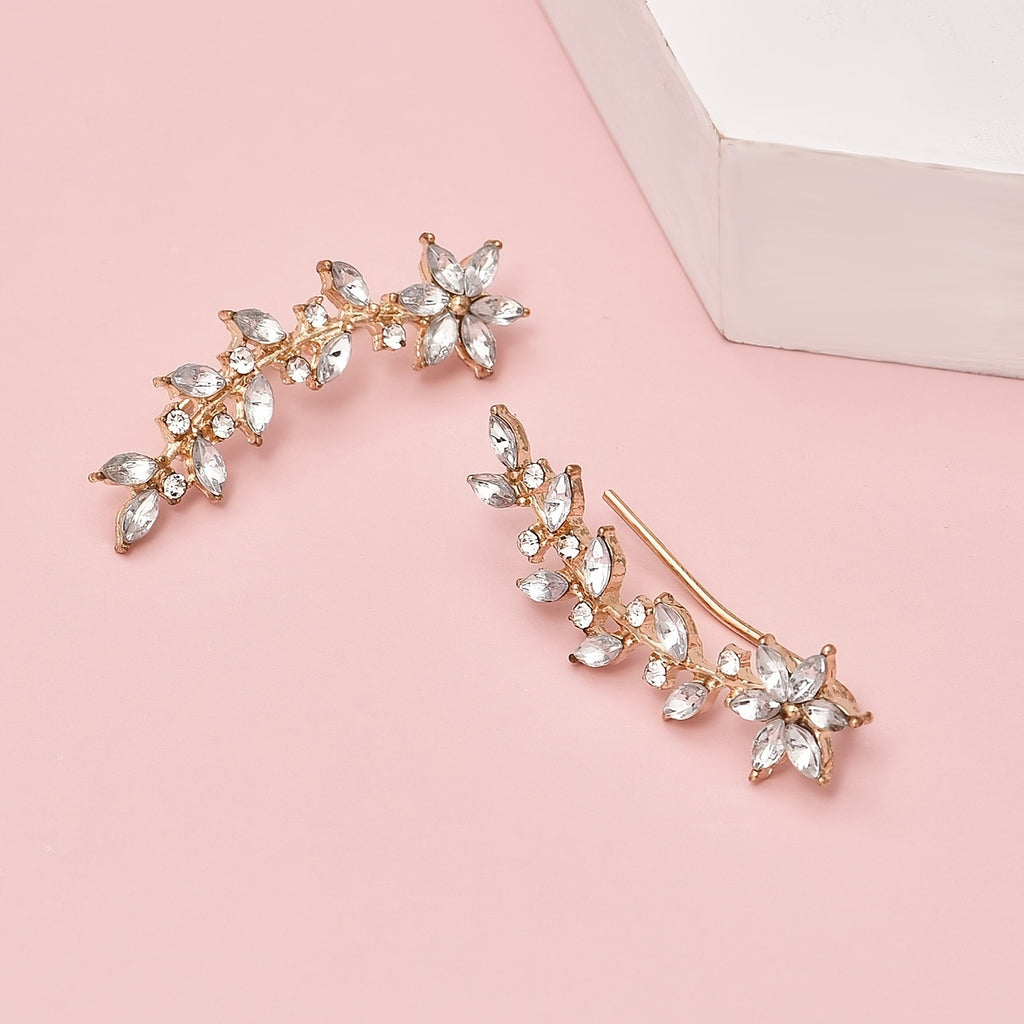 Bohemian Crystal Leaf Earrings – Rose Flower Dangle & Stud Jewelry