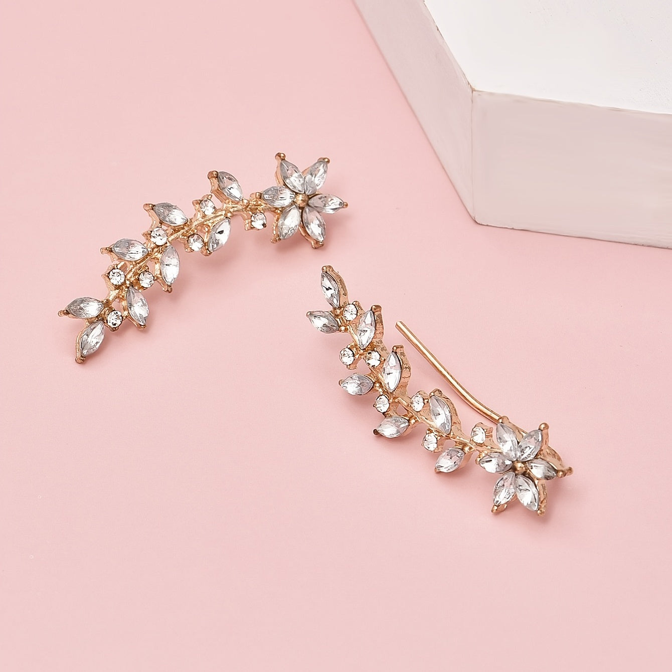 Bohemian Crystal Leaf Earrings – Rose Flower Dangle & Stud Jewelry