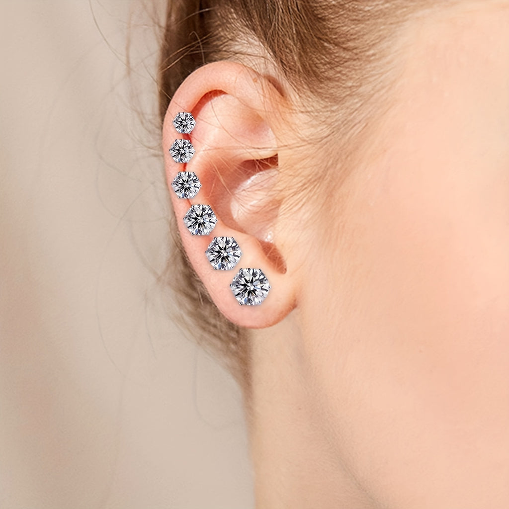 6-Prong Zirconia Stud Earrings – Sparkling 18K Gold Jewelry
