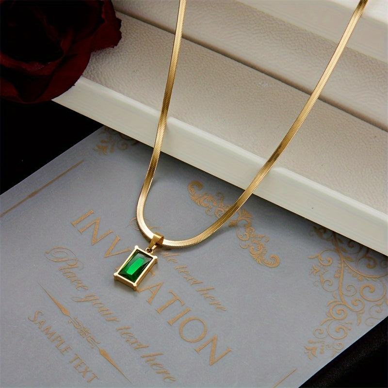 Green Synthetic Zirconia Necklace & Earring Set – Stainless Steel Jewelry for Women