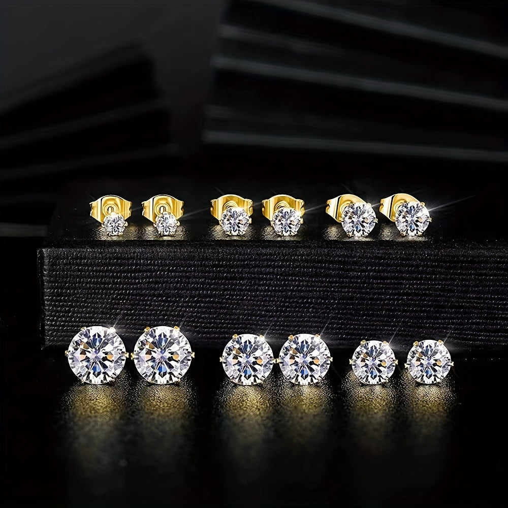 6-Prong Zirconia Stud Earrings – Sparkling 18K Gold Jewelry