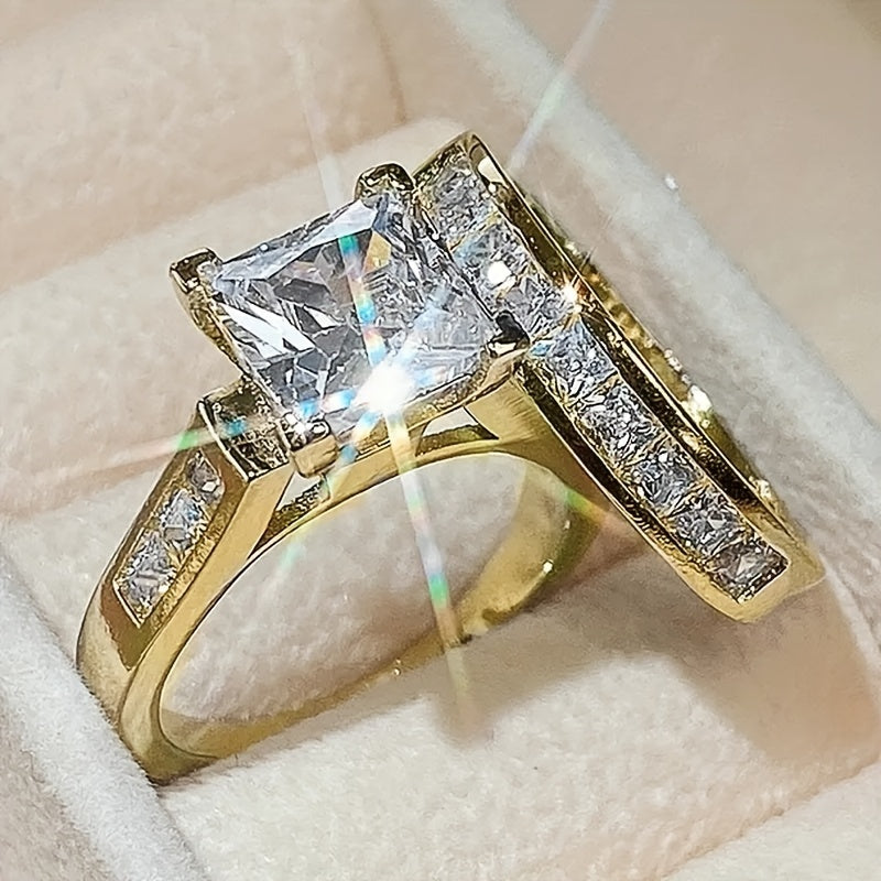 2PCS Couple Jewelry Set – Shiny Square Cubic Zirconia Wedding Rings