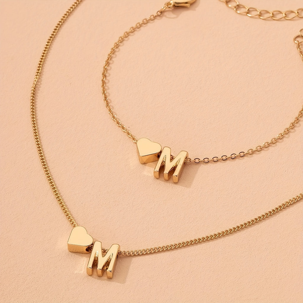 Minimalist Alphabet Jewelry Set – Necklace & Bracelet with Personalized Initial