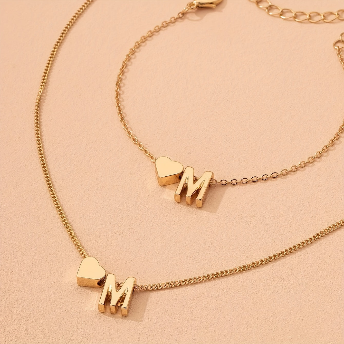 Minimalist Alphabet Jewelry Set – Necklace & Bracelet with Personalized Initial