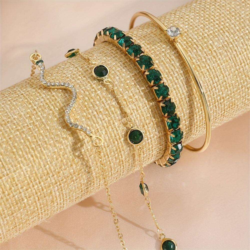 4pcs Women’s Shiny Rhinestone Bangle Bracelet Set – Stackable Hand Jewelry