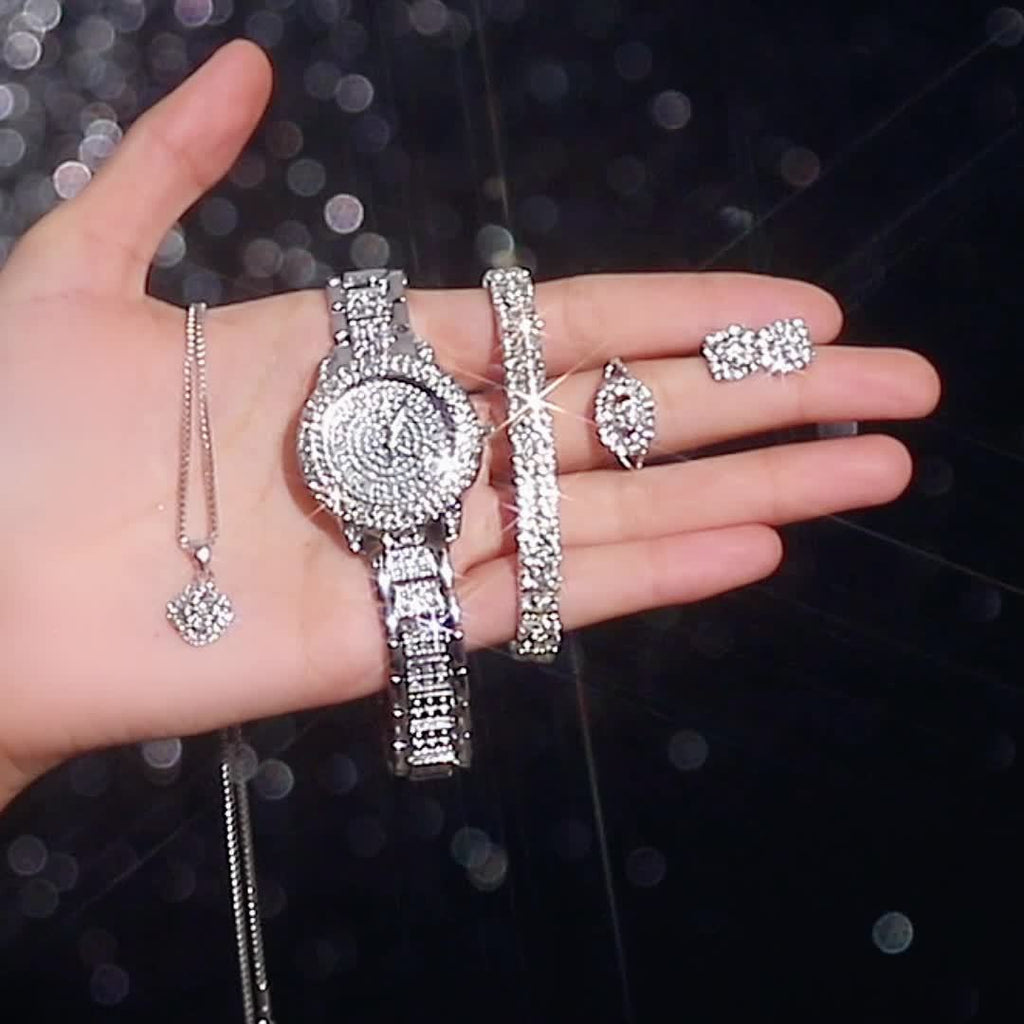 6-Piece Women’s Luxury Rhinestone Quartz Watch Set – Stylish Analog Jewelry